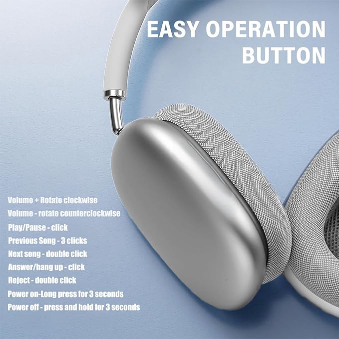 Wireless Headphones Bluetooth Headphones Active Noise Cancelling Over-Ear Head-Phones with Microphones, 24 Hours Playtime, HiFi Audio Adjustable Headset for iPhone/Android/Samsung - White