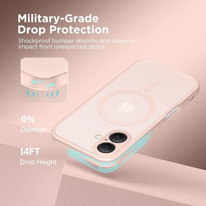 CAPRARO Magnetic Compatible with iPhone 16 Case, Upgraded [Full Camera Protection] [Compatible with MagSafe] Protective Translucent Matte Women Girl Phone Case Cover, Cherry Pink