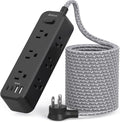 15FT Long Extension Cord with Surge Protector, 13-in-1 Power Strip with 9 Wide Spaced Outlets and 4 USB Ports, Flat Plug Wall Mount Charging Station for College Dorm Room Essentials, Office, Black