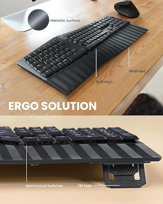 Perixx PERIBOARD-535BR [Firmware Updated] Wired Ergonomic Mechanical Keyboard - Full-Size - Low-Profile Brown Tactile Switches - NKRO Anti-Ghosting - Compatible with Windows and macOS