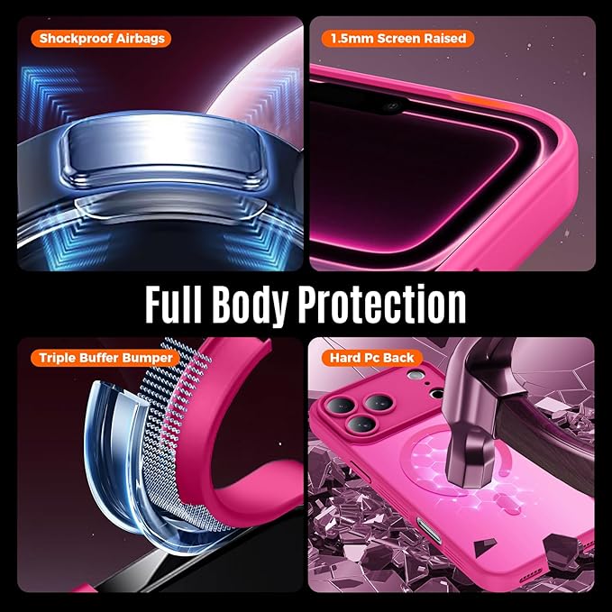 Symcele Designed for iPhone 17 Pro Case, Compatible with MagSafe, [Camera Protection] [15FT Military Drop Protection] Shockproof Translucent Matte Anti-Slip Phone Case, 6.3", Hot Pink