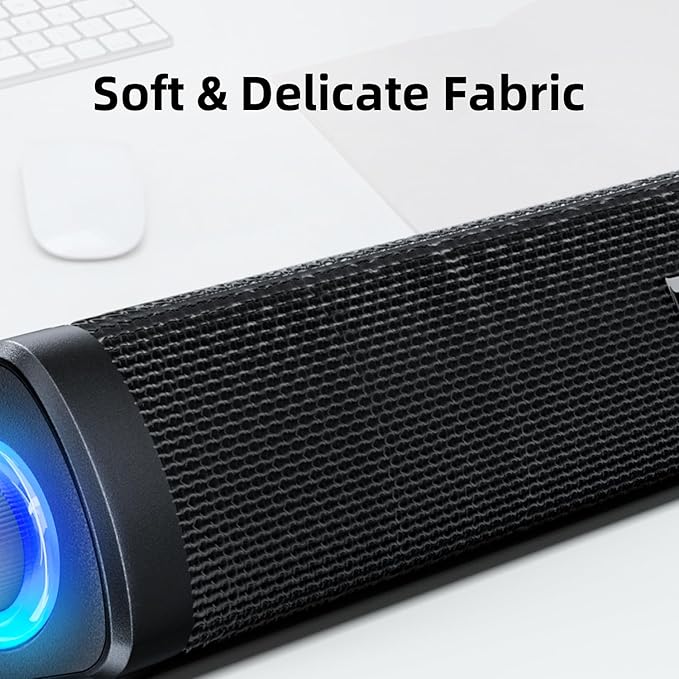Uakinat USB Computer Speakers,Computer Speakers with 3.5 mm aux,Wired USB Powered & Colorful LED Lights with Switch Button,Surround Sound Portable SoundBar for Monitor Laptop Phone(Black)