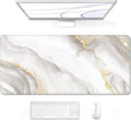 Auhoahsil Large Mouse Pad, XXL Gaming Mousepad, Desk Mat for Desktop, Thick Rubber, Big & Long Size, Stitched Edges, Full Desk Pad for Laptop & Computer, Extended 31.5 x 11.8 in, Gold Gray Marble