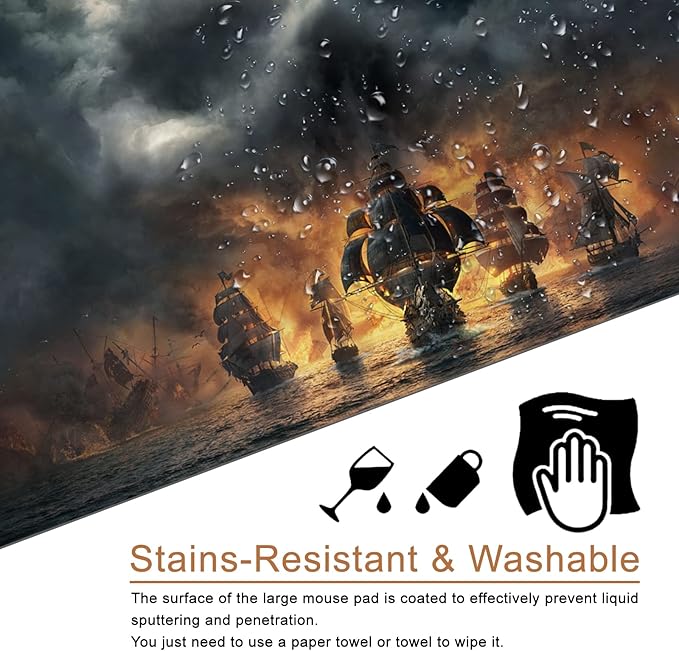 A Pirate Boat Mouse Pad XXL Large Gaming Mouse Pad 35.5x15.8 inch Large Rubber Mouse Pad for Desk with Personalized Design for Laptop, Computer PC (A Pirate Boat -1)
