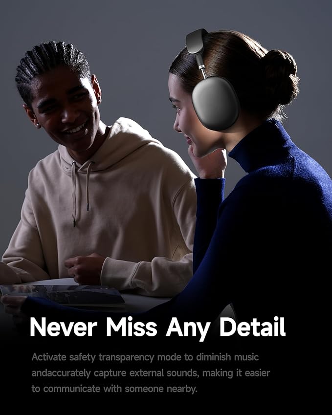 Picun F8 Pro Hybrid Active Noise Cancelling Headphones with Multiple Modes, Wireless Over-Ear Bluetooth Headphones, 140H Playtime, Customizable Sound, Head Tracking, USB-C Charge, Travel, Office, Gray