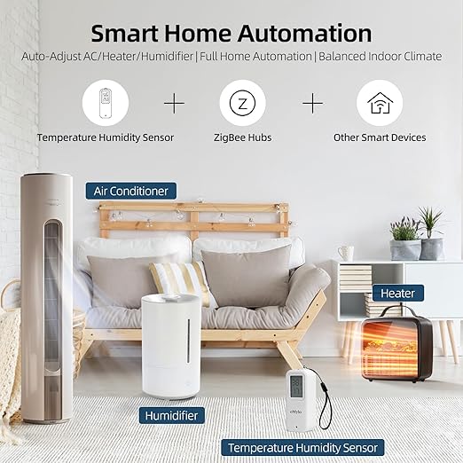 eMylo Zigbee Temperature Humidity Sensor, IP65 Waterproof LED Smart Thermometer Hygrometer for Home Automation, Remote Monitoring, Hub Required, Compatible with Echo Devices with Zigbee Hub Built-in