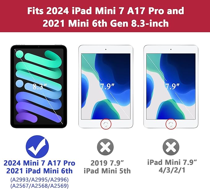 Grifobes Case for iPad mini 7th 2024 (A17 Pro) / Mini 6th Generation 2021 8.3", Heavy Duty Shockproof Cover with Pencil Holder Stand, for i Pad Mini 7/6 Gen 8.3 inch Case (Blue+Red)