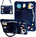 Cute Case for Apple iPad 9th 8th 7th Generation 10.2 Inch 2021/2020/2019 Model, EVA Kickstand Heavy Duty Shockproof Kids Friendly Bumper Case with Shoulder Strap Cover for iPad 10.2", Blue Astronaut