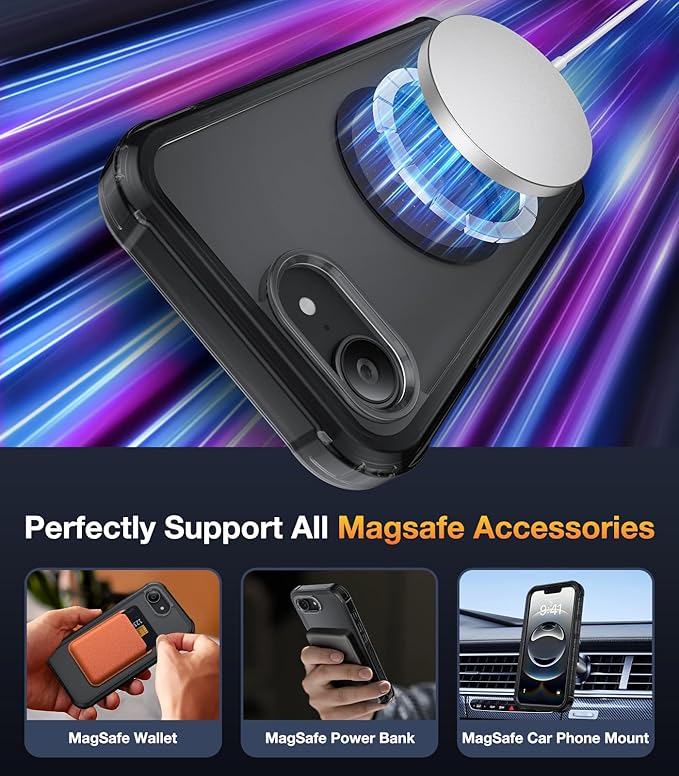 Diaclara Magnetic Designed for iPhone 17e Case & iPhone 16e Case, Full Body Rugged Case with Built-in Screen Protector,[Compatible with MagSafe] Soft Bumper for iPhone 16 17 E 6.1" (Clear Black)