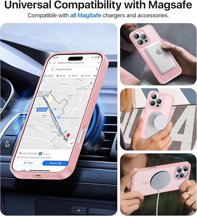 Magnetic for iPhone 13 Pro Max Case, [Compatible with MagSafe][Military-Grade Drop Protection][Anti-Yellowing] Shockproof Translucent Matte Cover for iPhone 13 Pro Max Phone Case,Pink