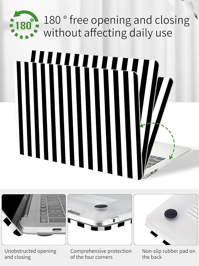 Seorsok Compatible with MacBook Air 13 Inch Case 2022 2021 2020 2019 2018 Release A1932 A2179 M1 A2337 Touch ID,Cute Striped Plastic Hard Shell Case with Keyboard Cover,Black & White Stripes