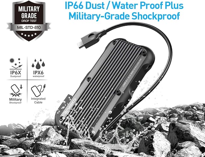 ineo M.2 NVMe (PCIe) USB 3.2 Gen 2 Type-C Rugged Waterproof Shockproof Aluminum Cover SSD Enclosure [C2594-NVMe]