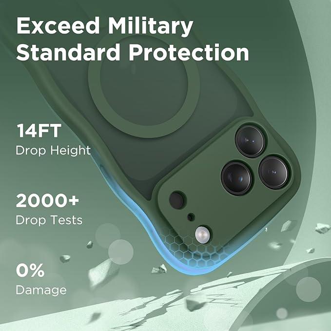CAPRARO Magnetic for iPhone 17 Pro Max Case for Women Girls, Upgraded [Full Camera Protection] [Compatible with MagSafe] Cute Wave Translucent Matte Phone Case for iPhone 17 Pro Max, Deep Green