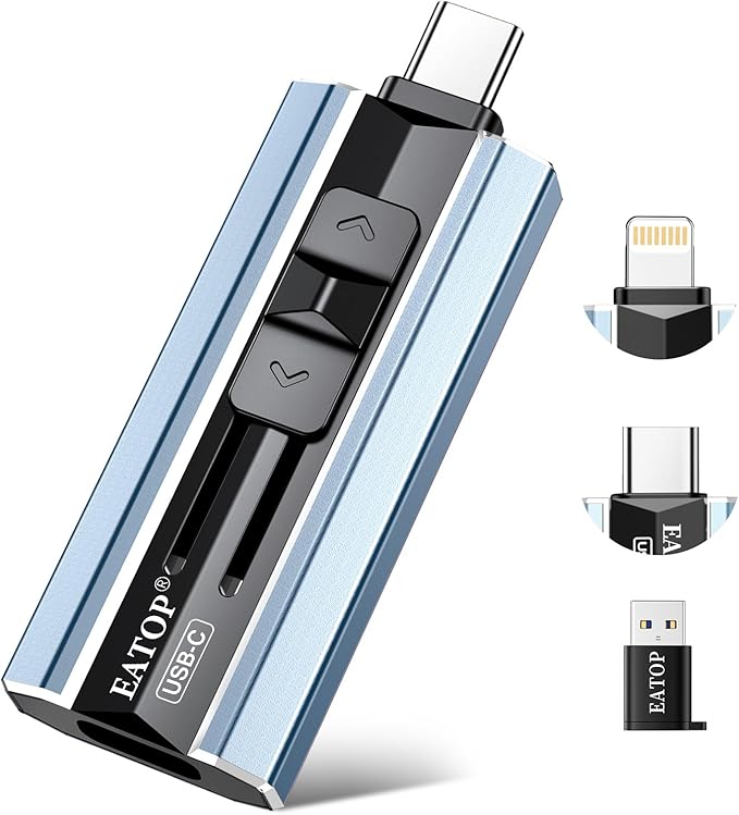 EATOP 256GB Dual Interface Flash Drive, No App Required, Portable USB Storage Memory Stick for iPhone, iPad, Android, PC & Mac – Easily Stores Photos, Videos & Files (Mist Blue)