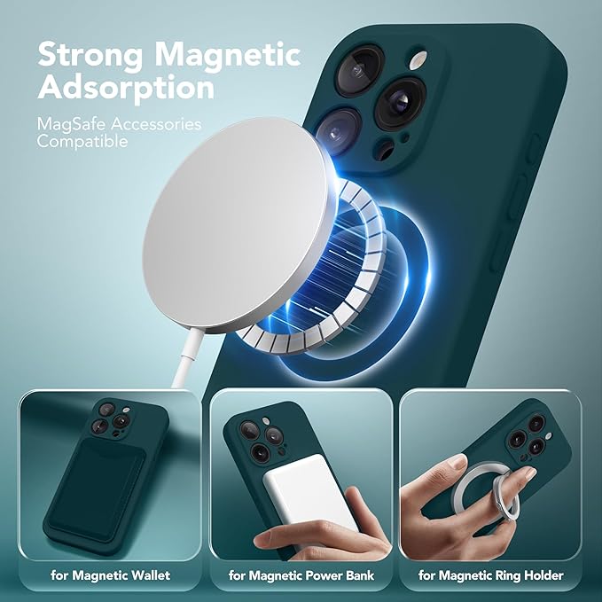 Magnetic for iPhone 14 Pro Case, Compatible with MagSafe, [Full Camera Protection][Screen Protector] Silicone Shockproof Protective Phone Case for iPhone 14 Pro 6.1", Deep Blue
