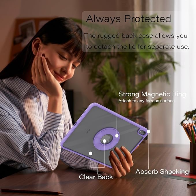 ZENLU iPad Air 10.9/11 inch Case with Removable Magnetic Folio Cover, Premium PU Leather, Multiple Angles Stand, Pencil Slot Charging Support, Full Protective Case for iPad Air 7 6 5 4 Gen (Purple)
