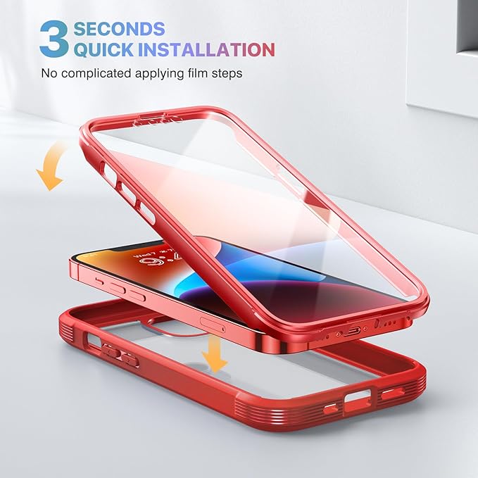 Diaclara Designed for iPhone 14 Plus Case, Full Body Rugged Case with Built-in Touch Sensitive Anti-Scratch Screen Protector, with Camera Lens Protector (Red and Clear)