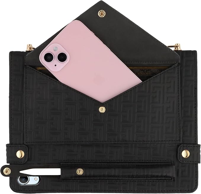 Handbag Case for iPad 11th Gen A16 2025/10th Gen 2022 10.9-inch, Techcircle Elegant Crossbody Folio Stand Wallet Case with Pencil Holder, Card Slots, Hand Strap, Shoulder Strap, Black