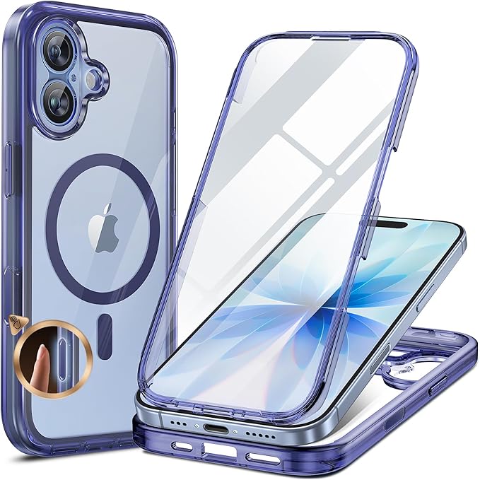 Miracase for iPhone 17 Case 6.3'', Full-Body Bumper Military Drop Protection Outdoor Phone case with Built-in Glass Screen &Camera Control,Easy Installation,No Gap,Compatible with MagSafe, Clear Blue