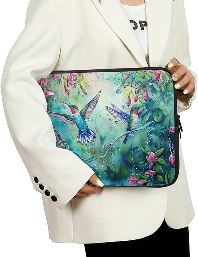 Hummingbird Flower Computer Sleeve for Women Laptop Sleeve 10 inch Neoprene Laptop Covers with Padded Compartment Lap Top Case Computer Carrying Bag