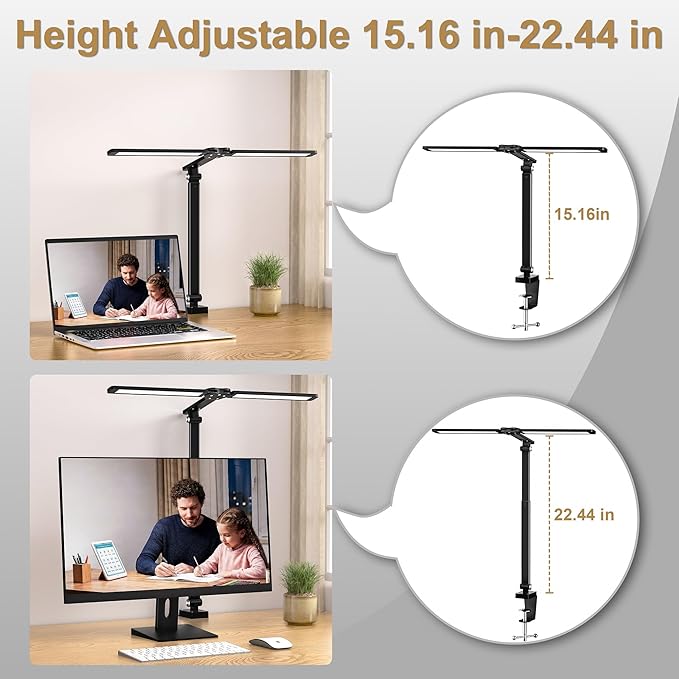 CHARYJOD LED Desk Lamp for Office Home, Height Adjustable Architect Desk Light with Clamp, Eye Caring Stepless Dimming Desk Lamp for Reading, Study, Workbench, 50 Lighting Models