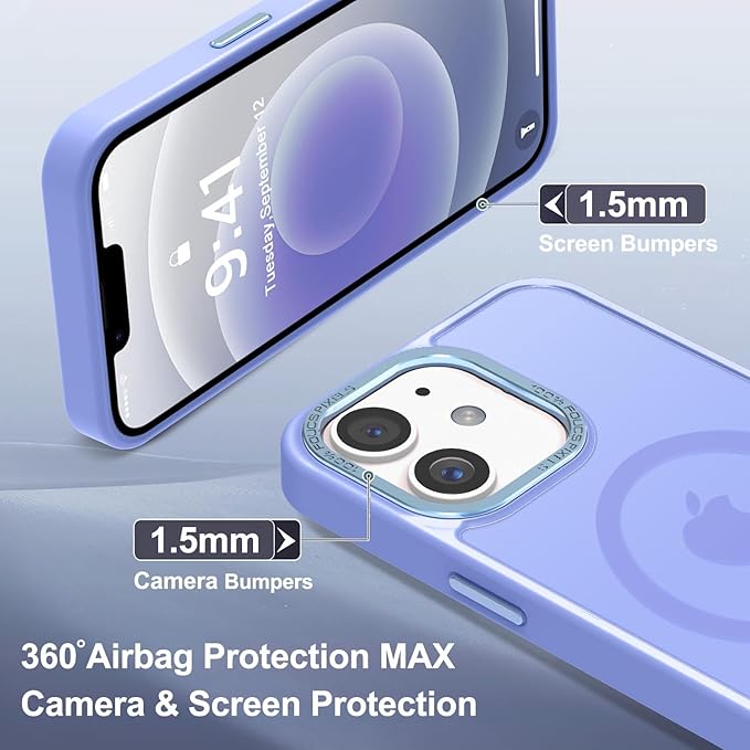 Newfuture Designed for iPhone 12 Case/iPhone 12 Pro Case with Magnetic [13 FT Military Drop Protection] [Compatible with Magsafe] Translucent Shockproof with Anti-Fingerprint Phone Case, Light Purple