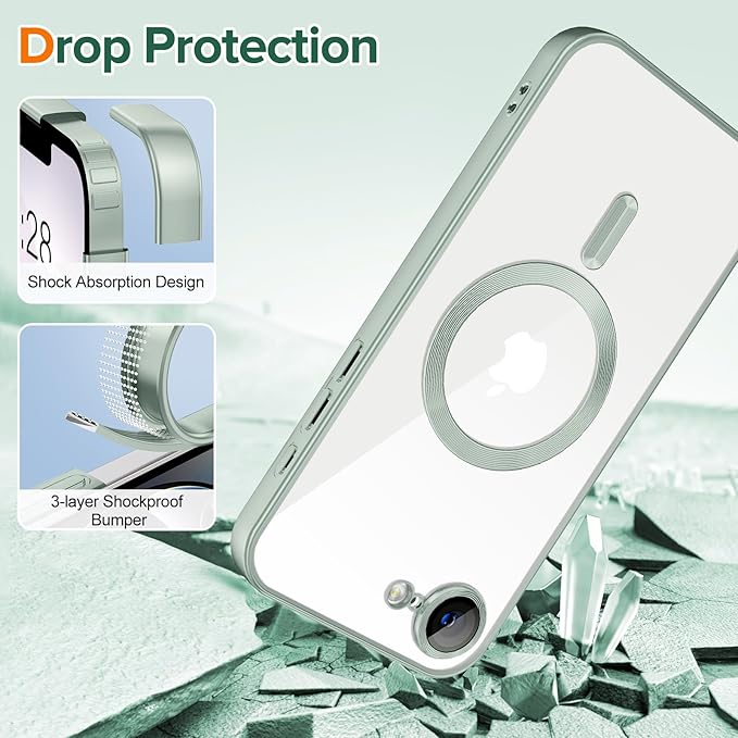 Hython Magnetic Clear for iPhone 17e Case with Camera Lens Protector [Compatible with MagSafe] Luxury Plating Edge Slim Soft TPU Cover Protective Phone Case for iPhone 17e 6.1", Matte Mint
