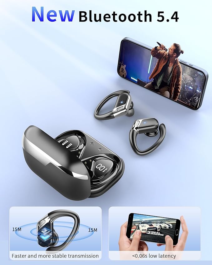 Ear buds Wireless Earbuds, Bluetooth 5.4 headphones Sport 2026 Noise Cancelling, Running Headphones 50 Hrs, Over Ear Earbuds with Ear Hooks, Bluetooth Earphones with Mic/IP7 Waterproof for Android/iOS