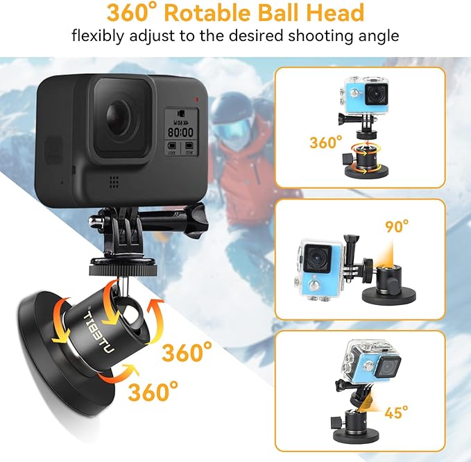 UTEBIT 66mm Strong Magnetic Base Mount for Action Camera, Magnet Camera Mount with 360° Rotation Ball Head & Phone Holder Mount, Compatible with Gopro Hero, DJI Osmo Action Osmo Nano, Insta360, Black