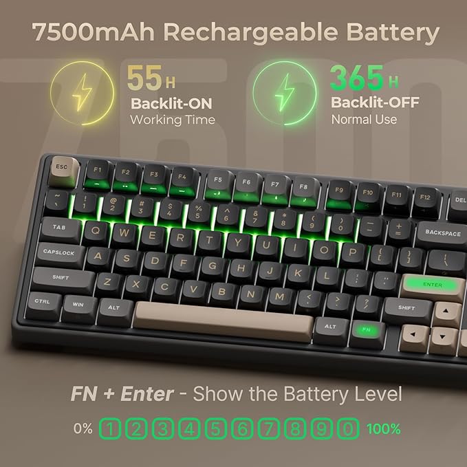 RK ROYAL KLUDGE R98 Pro Wireless Mechanical Keyboard, Creamy Bluetooth/2.4GHz/Wired RGB Gaming Keyboard with Number Pad and Knob, MDA Profile PBT Keycaps, Gasket Hot Swappable Linear Switch, Black