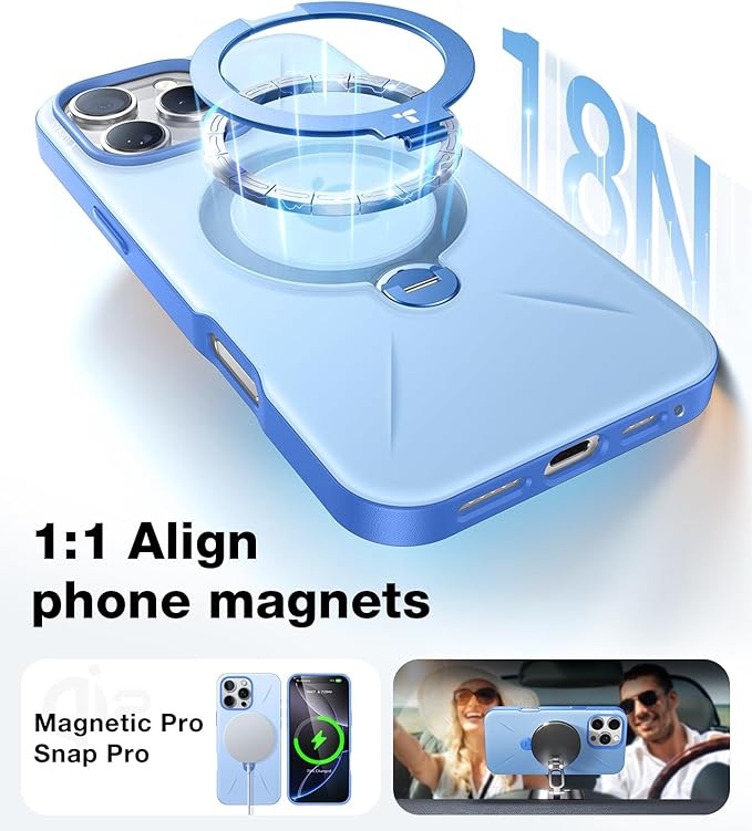 TORRAS 360° Spin Magnetic Stand for iPhone 16 Pro Max Case, Fit for MagSafe, Hard PC Protective Ostand Case for iPhone 16 Pro Max Phone Case with Kickstand Rotatable, Sapphire Blue