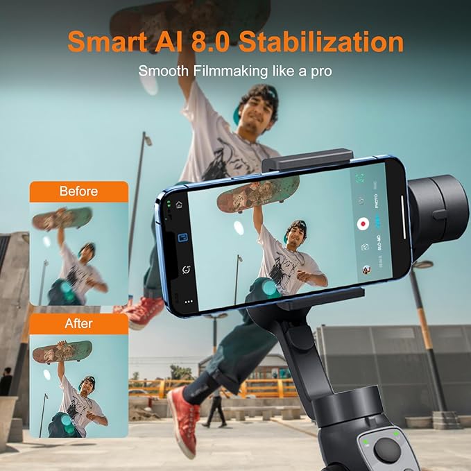 Gimbal Stabilizer for iPhone, Phone Gimbal w/Focus Wheel Face Tracking for 16 15 Pro Max Android 3-Axis Phone Stabilizer for Video Recording Vlog
