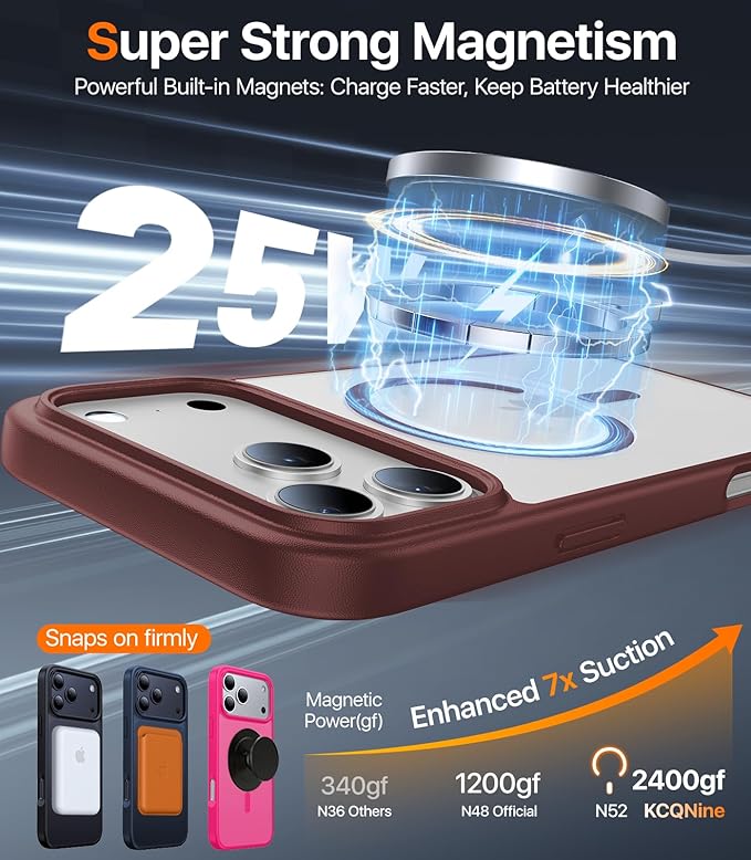 Magnetic for iPhone 17 Pro Max Case,[Anti-Slip][Compatible with MagSafe][Military Grade Drop Protection] Shockproof Protective Translucent Phone Case for iPhone 17 Pro Max Case,Wine Red