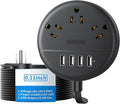 NTONPOWER Flat Extension Cord - 15 ft, Power Strip with 3 Outlets & 4 USB Ports, Ultra Thin Flat Plug, Wall Mount for Home Office & Dorm Room