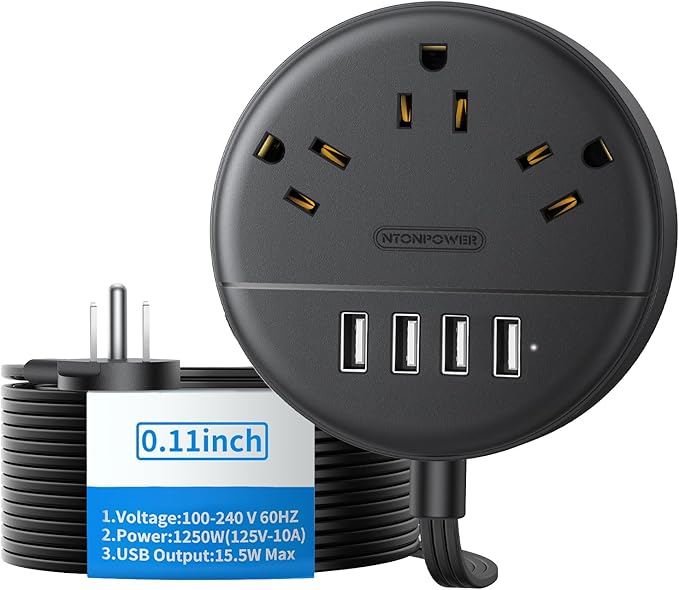 NTONPOWER Flat Extension Cord - 15 ft, Power Strip with 3 Outlets & 4 USB Ports, Ultra Thin Flat Plug, Wall Mount for Home Office & Dorm Room