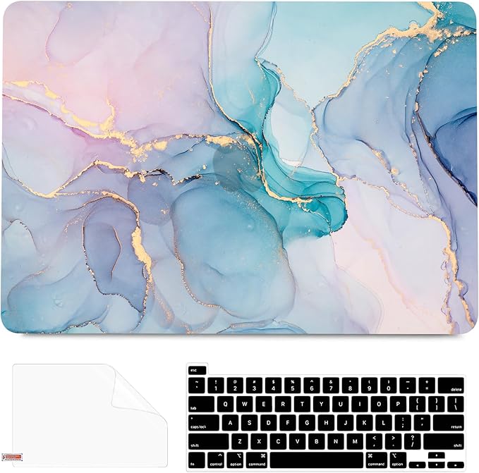 BELKA Compatible with MacBook Pro 13 inch Case M2 2025 2024 2023 2022-2016 A2338 M1 A2251 A2289 A2159 A1989 A1708 A1706, Plastic Hard Shell Case + Keyboard Cover +Screen Protector, Blue Pink Marble