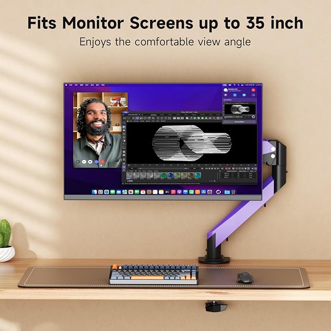 Suptek Monitor Mount Gas Spring Monitor Arm Desk Mount Fully Adjustable Fits 17-35 inch Monitors Weight Capacity up to 24.25 lbs, Black+Purple