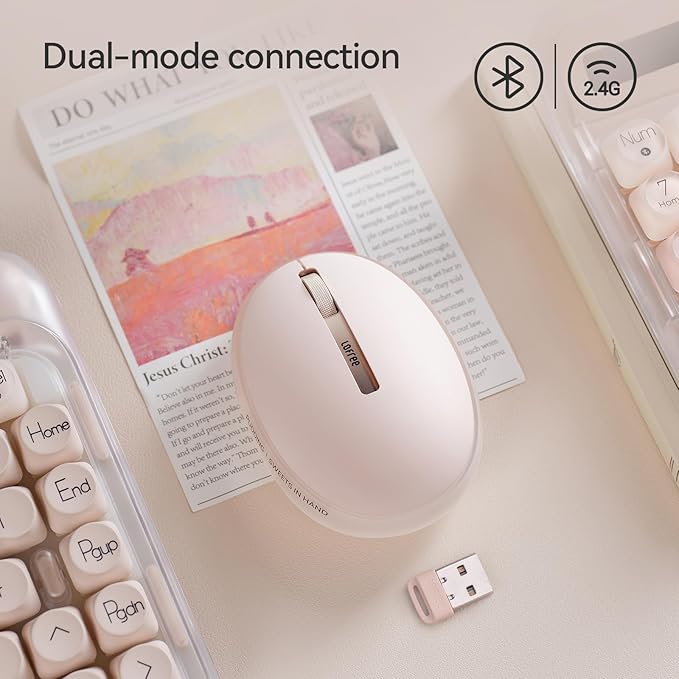 LOFREE Pudding Dual Mode Wireless Mouse with 5 Adjustable DPI Levels, Rechargeable, Office, for Windows, MacOS, iOS, Android, Compatible with PC, Mac, Laptop（Foundation）