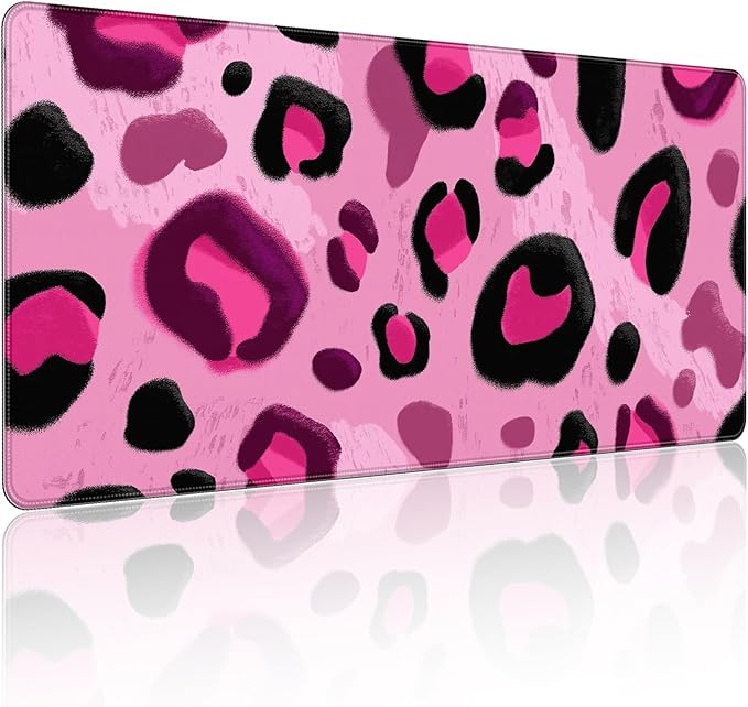 35.4 x 15.7 in, XXL Large Mouse Pad for Desk, Extended Keyboard Mouse Mat for Computer Office, Big Mouse pad with Stitched Edges, Gaming Pc-Pink and Black Leopard Print