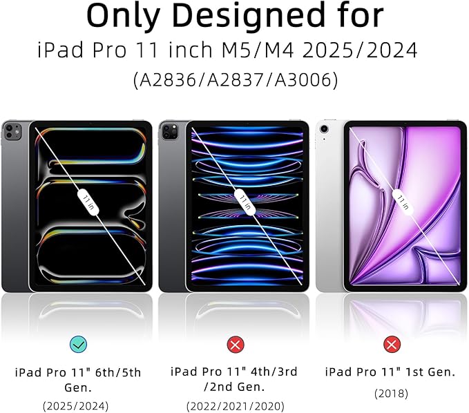 Case for iPad Pro 11 inch M5/M4 (2025/2024, 6th/5th Generation), Removable and Detachable Magnetic Cover with Pencil Holder, Vertical Adjustable Stand, Tri-Fold Multi-Angle, Black