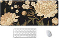 SSOIU White Peony Desk Pad, Beige Desk Protector, Green Desk Blotter, Floral Keyboard Mat, Extended Gaming Mouse Pad (35.5x15.7 in), Large Non-Slip Rubber Base Mousepad with Stitched Edges