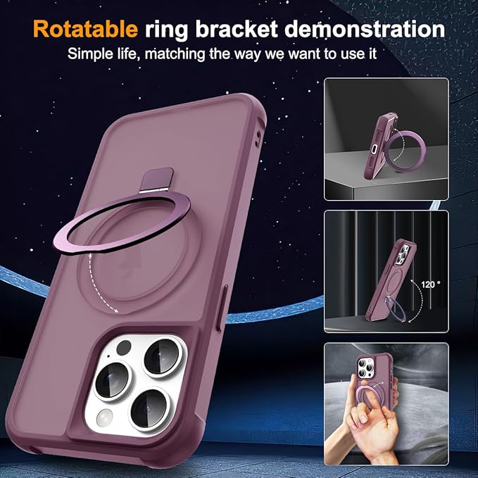 SKYLMW Compatible with iPhone 12 Pro Max Case & iPhone 13 Pro Max Case with Invisible Magnetic O-Ring Stand Translucent Phone Cases 6.7" [Compatible with Mag-Safe][Great Grip Feeling], Wine Red