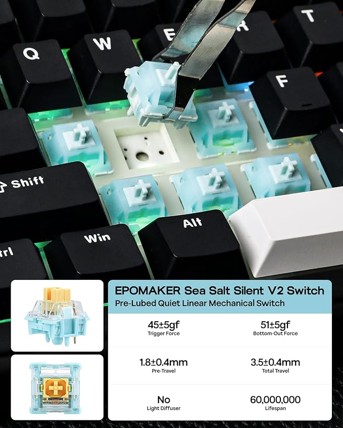 EPOMAKER TH99 Tri-Mode Wireless Mechanical Keyboard with 8000mAh Battery, Hot Swappable Custom RGB Gaming Keyboard with Numpad, Gasket Creamy for PC/Mac/Office (Black, Sea Salt Silent)