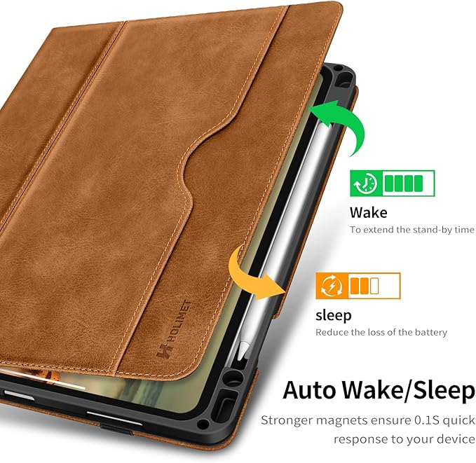 H HOLIMET Case for iPad Pro 11 inch M5 2025/M4 2024 with Pencil Holder Supports Pencil Pro and Pencil Auto Sleep/Wake Function Vegan Leather Smart Stand Cover (Brown)
