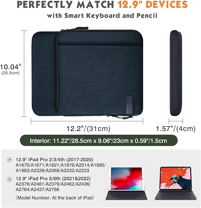 MoKo 10-13 Inch Tablet Sleeve Bag Carrying Case with Pockets Fits New 13-inch iPad Air M4 2026 & Pro M5,Pro 12.9/11,iPad 10th/Air 5/4th 10.9,i-Pad 7/8/9th 10.2, Galaxy Tab S8+/S9+ 12.4, Indigo