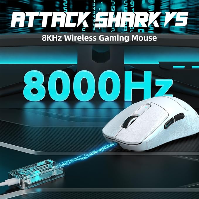 ATTACK SHARK V5 Wireless Gaming Mouse with 42000 DPI -PAW3950 MAX Sensor -55g Ultra-Lightweight-Nordic 52840 MCU,Wired/BT/2.4GHz Wirelss Programmable Mouse for PC/Mac (White Sticker)