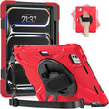 Batianda Case for New iPad Pro 11-inch 2025 M5 2024 M4 Chip Heavy Duty Rugged Durability Silicone Tablet Cover with 360° Rotating Hand Strap Foldable Hidden Stand & Shoulder Strap, Red