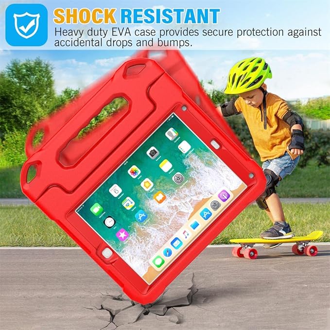 SUPLIK Kids Case for iPad 5th/6th Generation (9.7 inch, 2017/2018), iPad Air 1 & Air 2 & Pro 9.7 Case with Screen Protector, Durable Shockproof Protective Cover with Handle Stand, Red