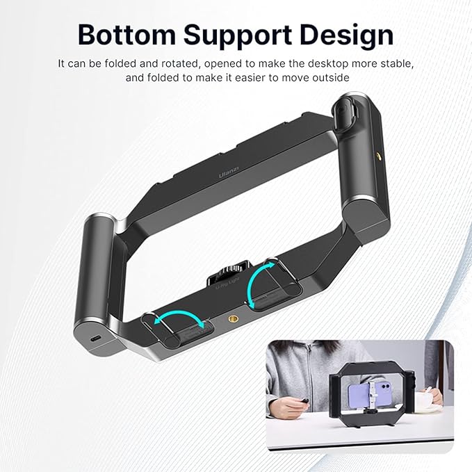 ULANZI Smartphone Video Rig w Light and Remote Control for Videomaker Filming Maker Video grapher, U-Rig Light Handheld Square Ring Light Phone Video Making Stabilizer Grip Cage w Cold Shoe Mount