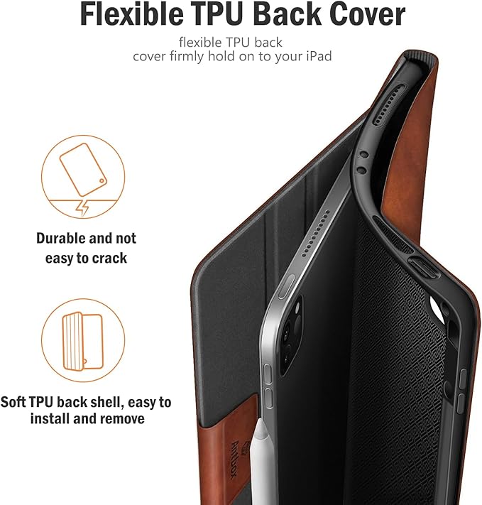 Antbox Case for iPad Pro 12.9'' 6th Generation (2022) 5th/4th/3rd Generation (2021/2020/2018), Built-in Pencil Holder Auto Sleep/Wake Function PU Leather Smart Cover (Brown)